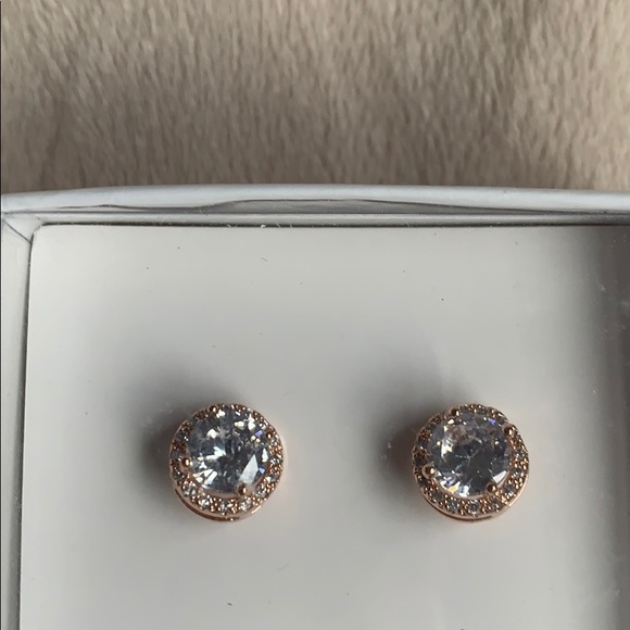 Rose Gold Cubic Zirconia Gold Plated Earring Studs - Picture 2 of 2